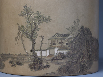 图片[2]-Yixing kiln purple sand painted with gold and heaped with a large pen holder-China Archive